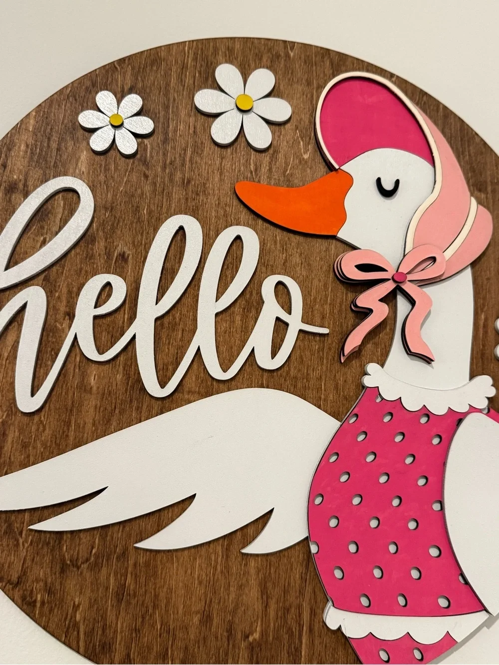 Hello Goose Wood Wall Art - Pink & White